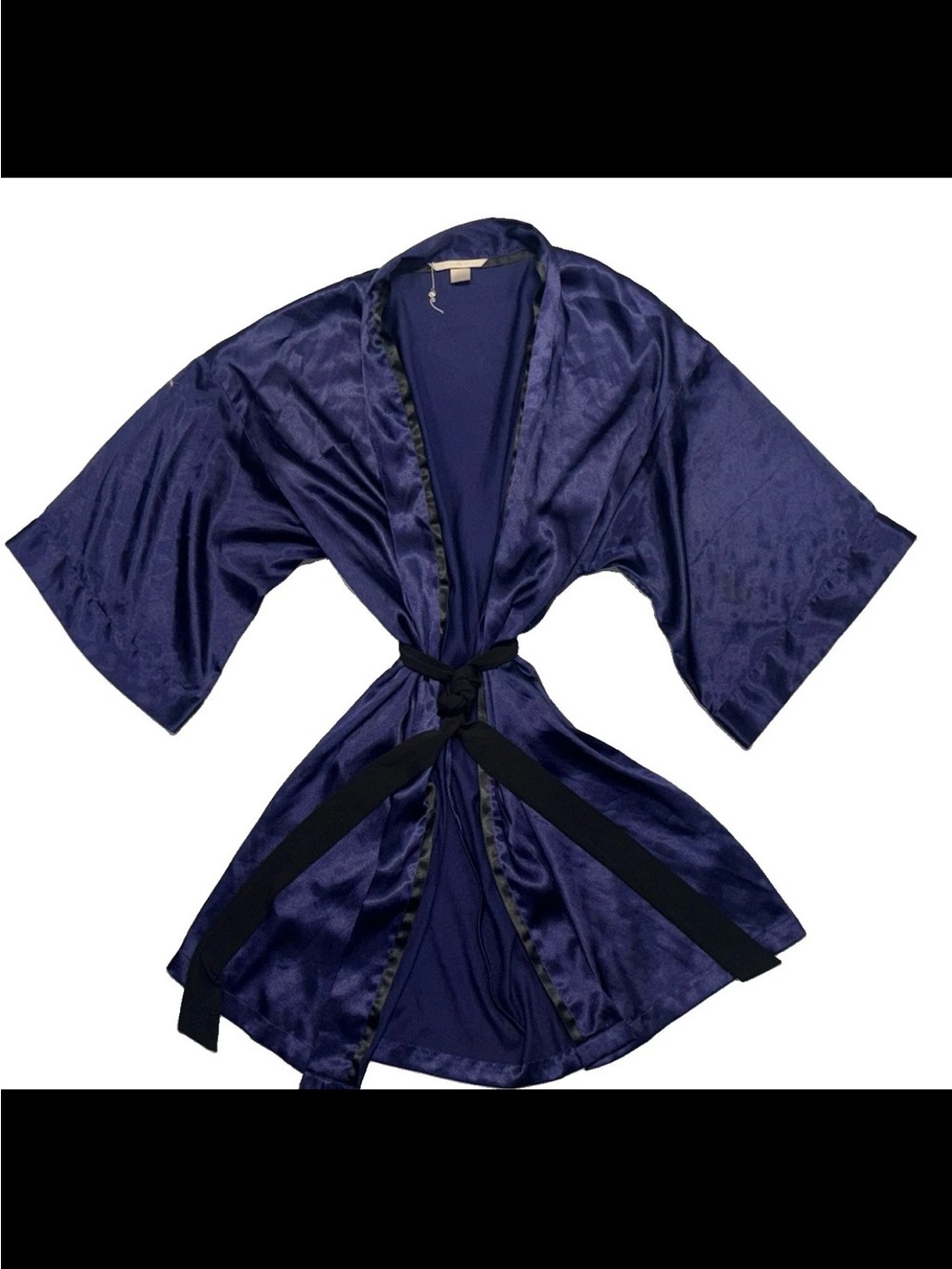 Victoria’s Secret Y2K Purple Black Trim  Satin Kimono Midi Robe SZ. Small